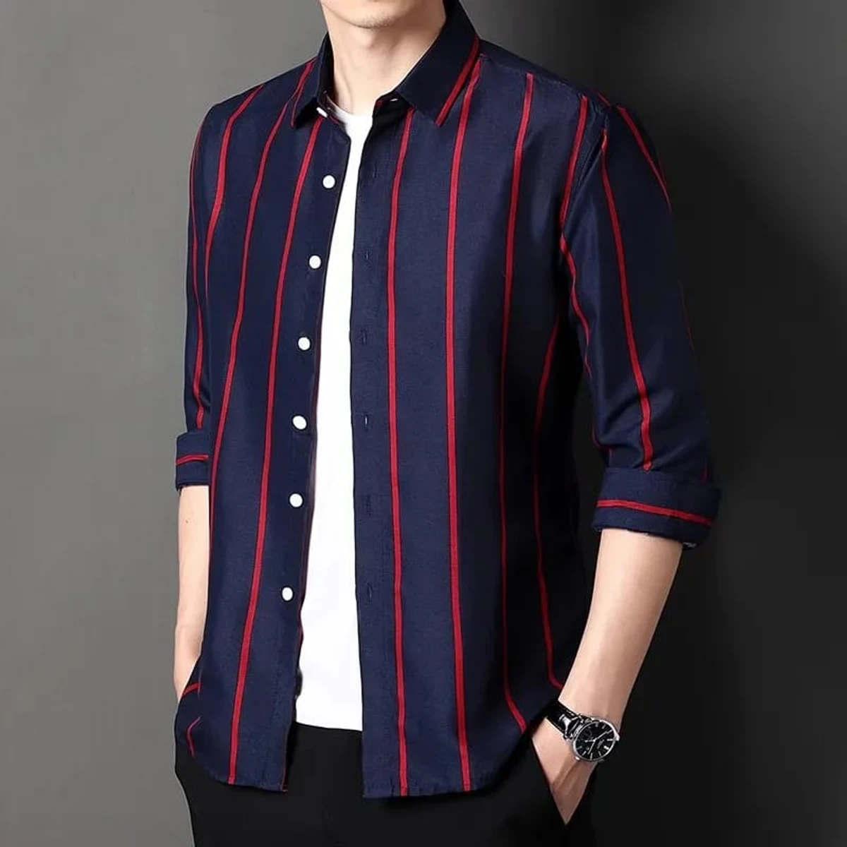 Men`s Exclusive Cotton Step Shirt (Long sleeve)